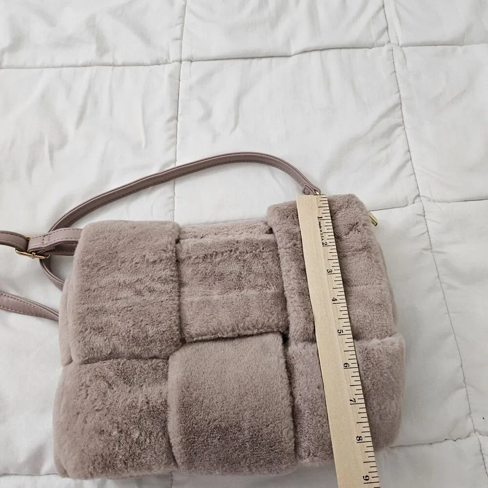 Anthropologie Fuzzy Woven Crossbody Bag Pink Faux‎ Fur Removable Straps Clutch